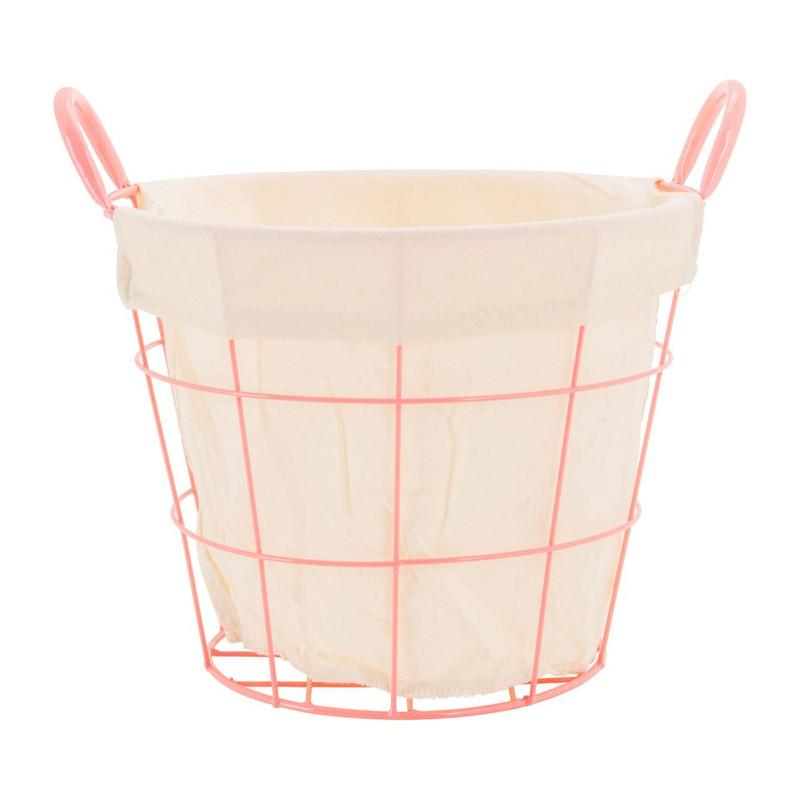 Mand metaal met voering - 32x36x26 cm - roze