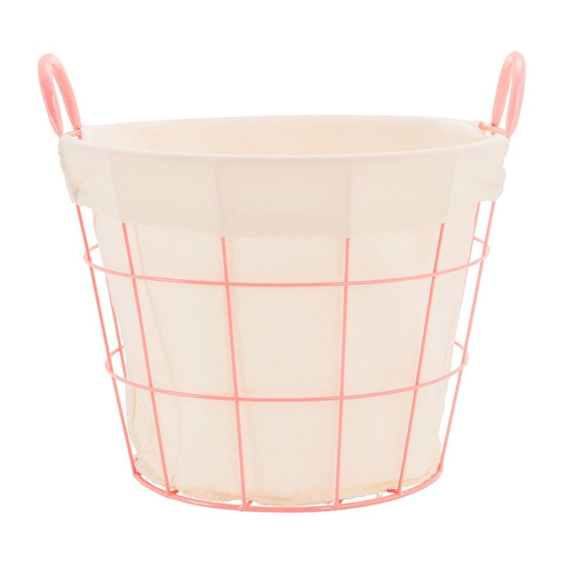 Mand metaal met voering - 36x38x28 cm - roze