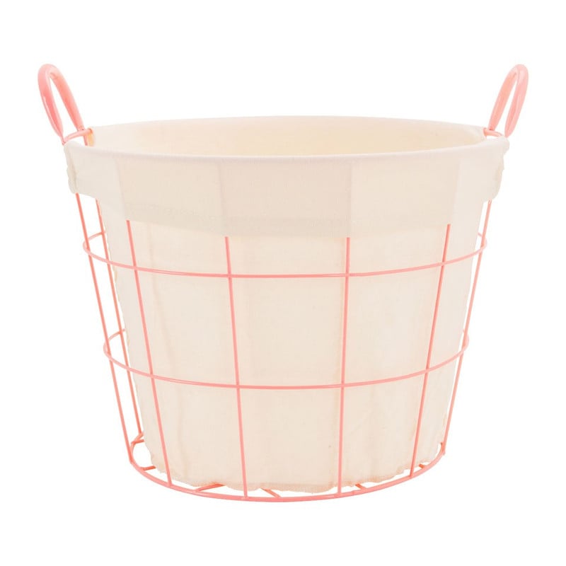 Mand metaal met voering - 40x44x30 cm - roze