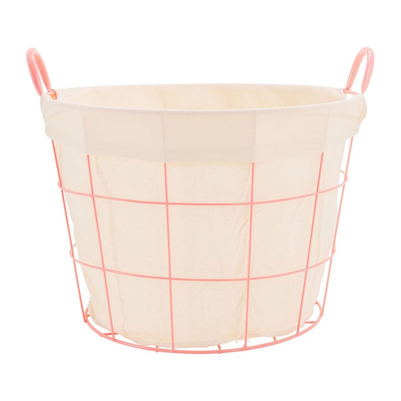 Mand metaal met voering - 44x47x32 cm - roze