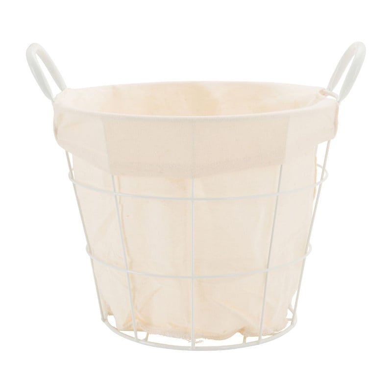 Mand metaal met voering - 32x36x26 cm - wit