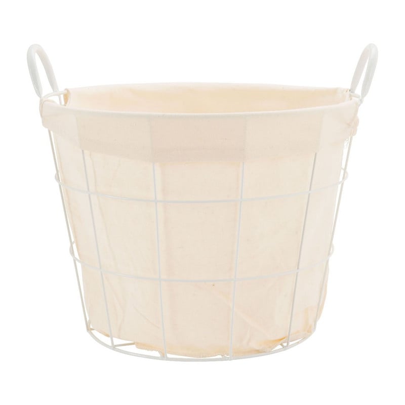 Mand metaal met voering - 40x44x30 cm - wit