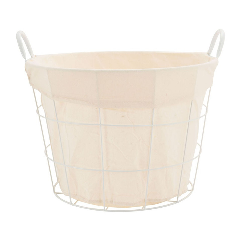 Mand metaal met voering - 44x47x32 cm - wit