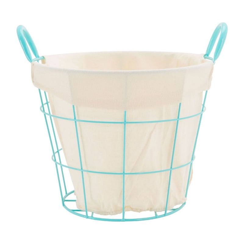 Mand metaal met voering - 32x36x26 cm - blauw