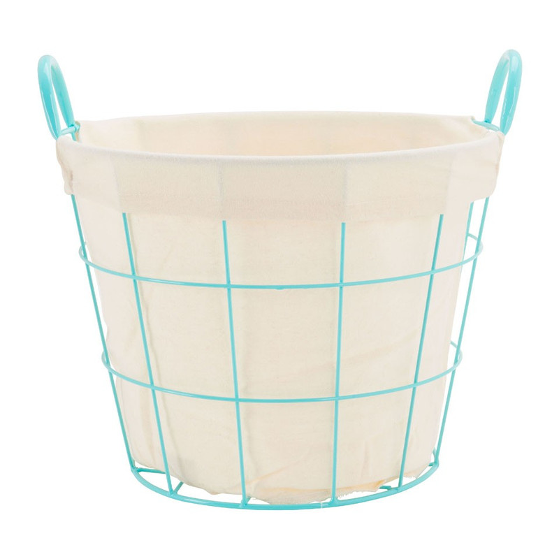 Mand metaal met voering - 36x38x28 cm - blauw
