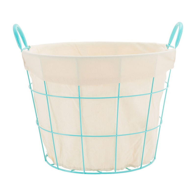 Mand metaal met voering - 40x44x30 cm - blauw