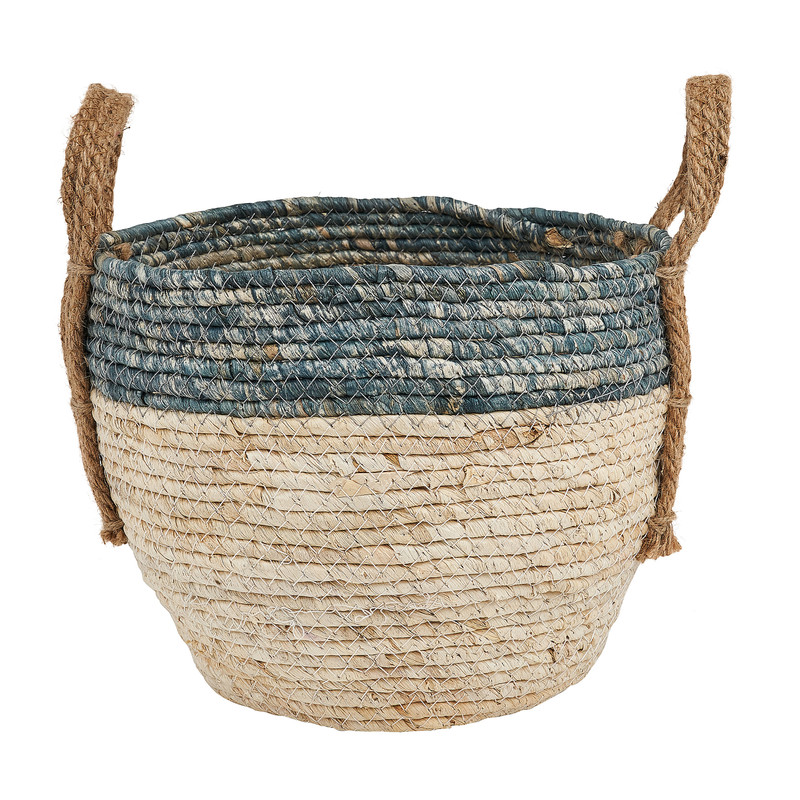Mand riet - naturel/grijs - ⌀24x21 cm 