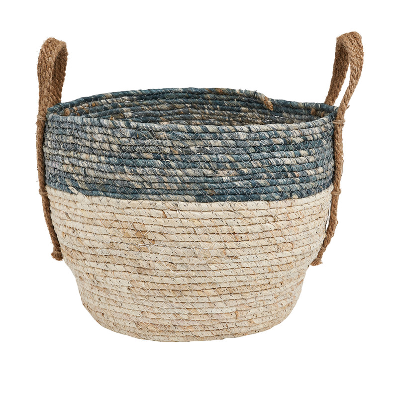 Mand riet - naturel/grijs - ⌀29x24 cm 