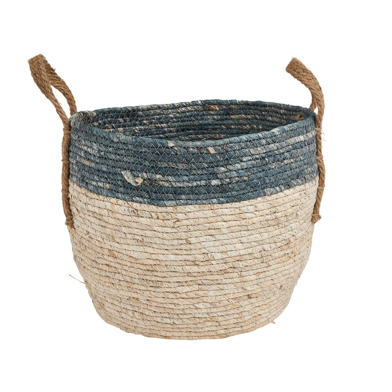Mand riet - naturel/grijs - ⌀34x27 cm 