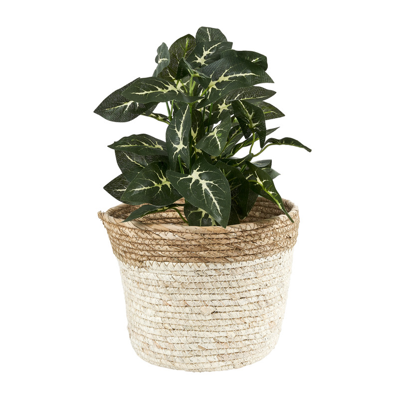Rieten bloempot - wit - ⌀22x17 cm 