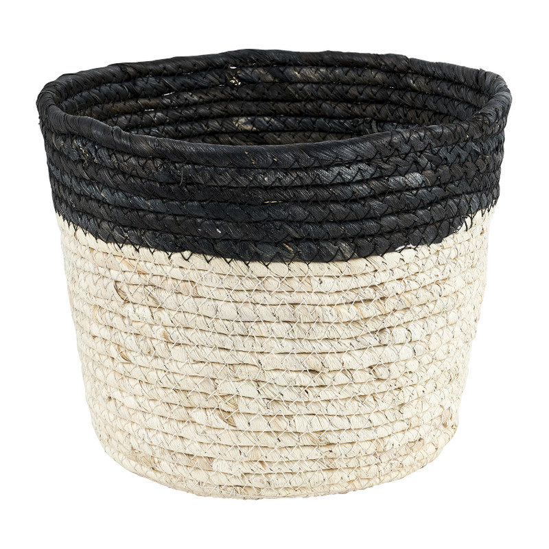 Rieten bloempot - zwart - ⌀22x17 cm 