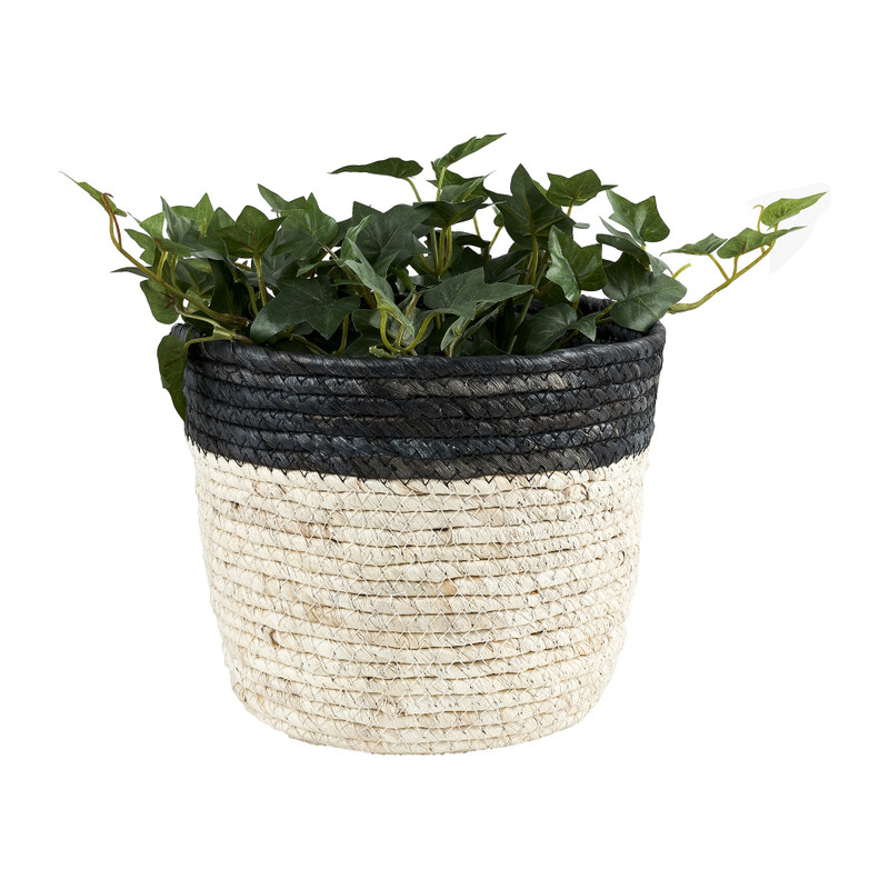 Rieten bloempot - zwart - ⌀22x17 cm 