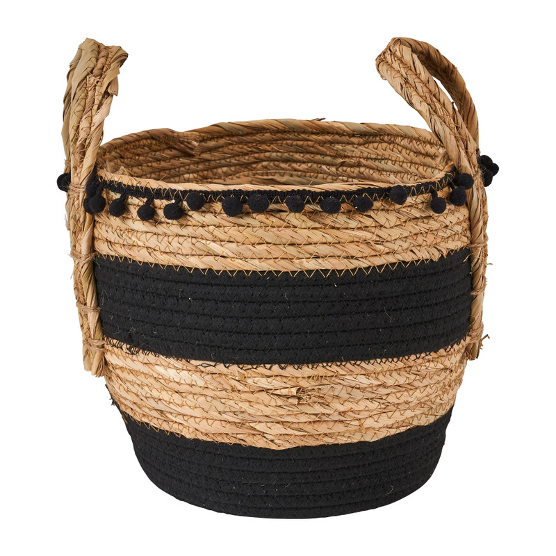 Mand met hengsel en pompoms - ⌀26x23 cm 