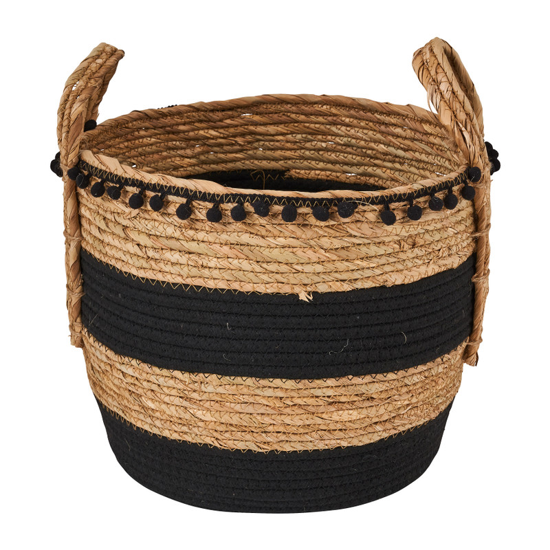Mand met hengsel en pompoms - ⌀32x28 cm 
