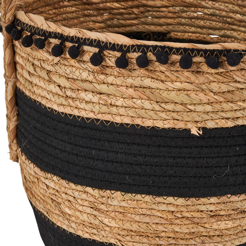 Mand met hengsel en pompoms - ⌀32x28 cm 