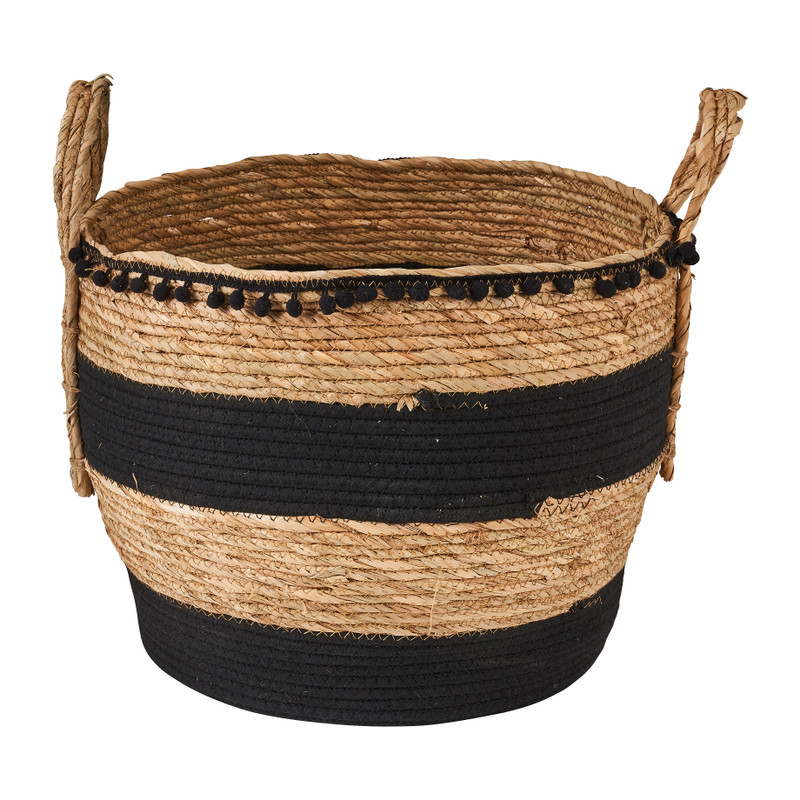 Mand met hengsel en pompoms - ⌀38x33 cm 