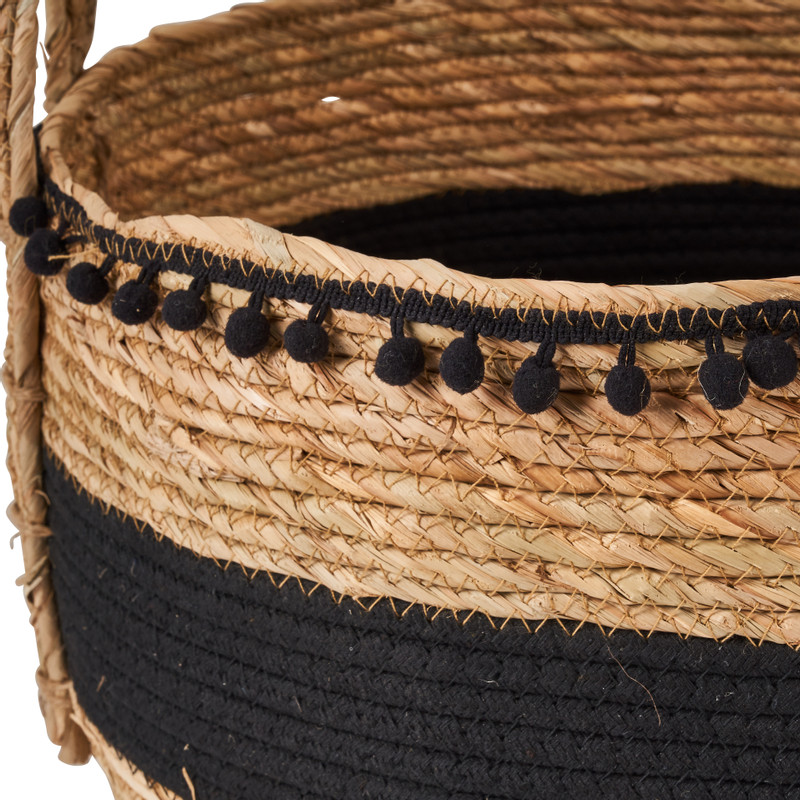 Mand met hengsel en pompoms - ⌀38x33 cm 