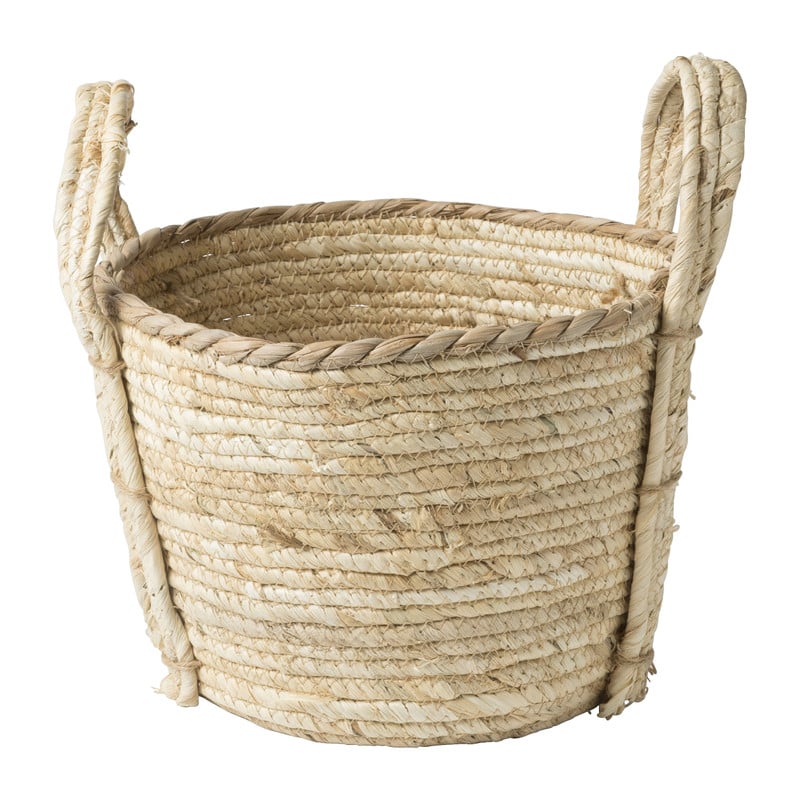 Mand laag met handels - naturel - Ø25x20 cm