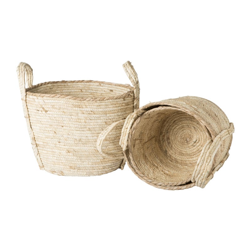 Mand laag met handels - naturel - Ø25x20 cm
