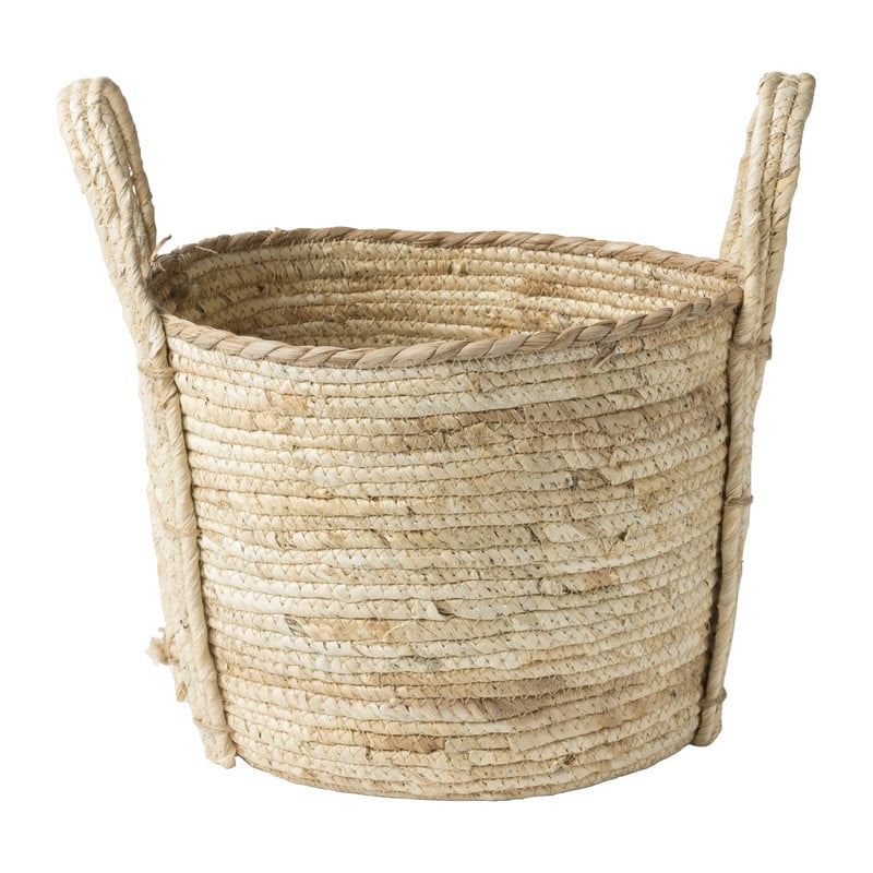Mand laag met handels - naturel - Ø29x24 cm