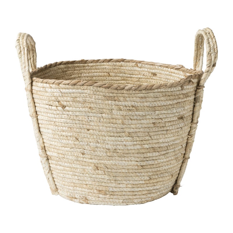 Mand laag met handels - naturel - Ø34x28 cm