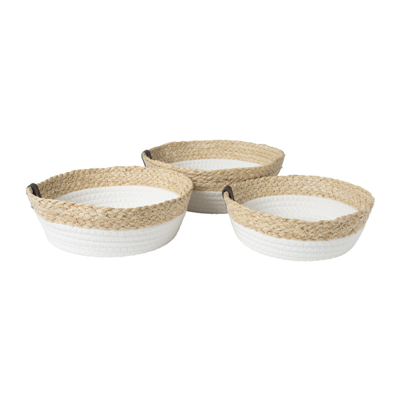 Rond mandje - ø22x7 cm - naturel/wit