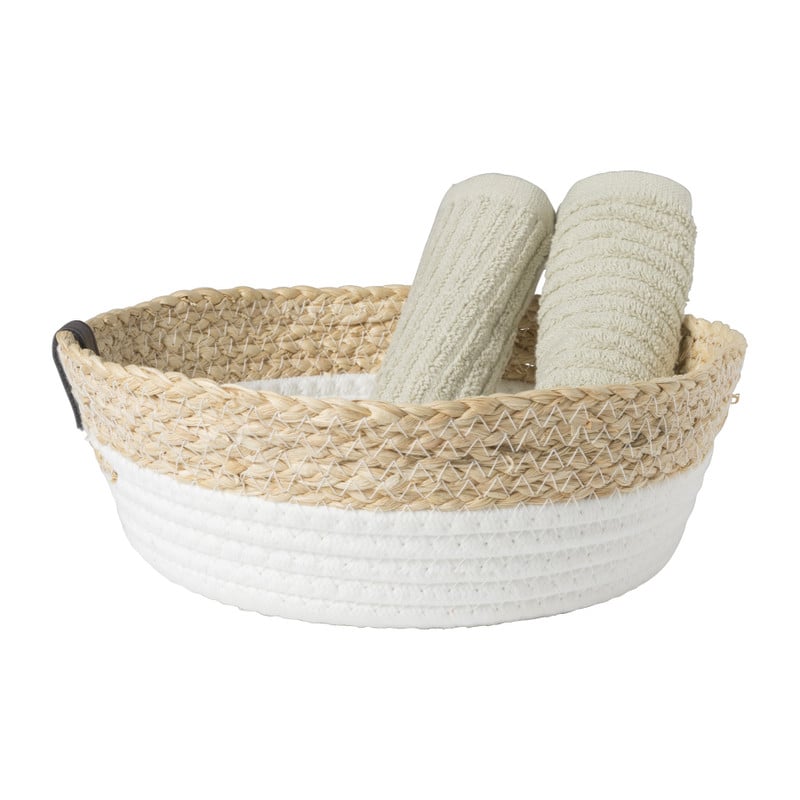 Rond mandje - ø26x9 cm - naturel/wit
