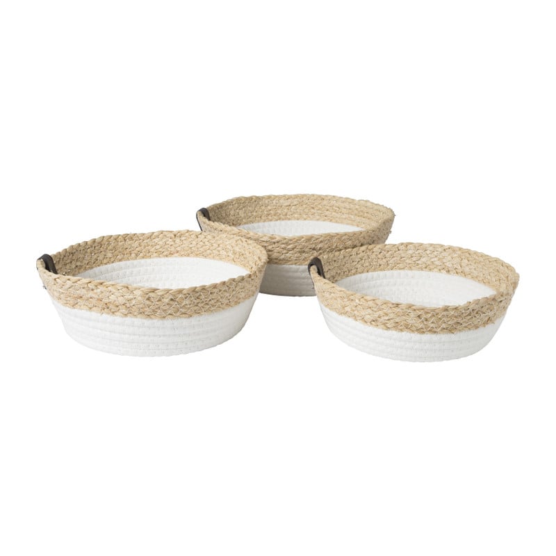 Rond mandje - ø26x9 cm - naturel/wit
