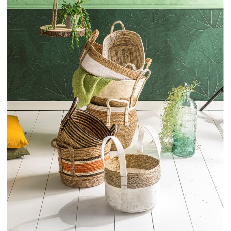 Rieten mand met witte rand - 33x22x14 cm