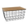 Mand metaal met houten blad - 38x28x19,5 cm
