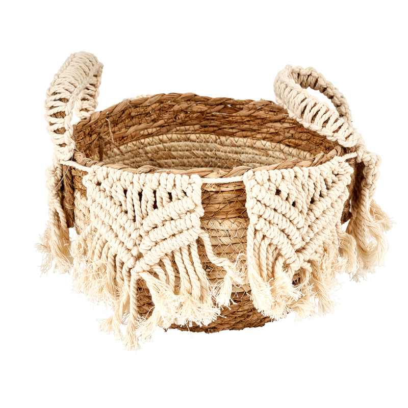 Mand met macramé laag - 23x20x15 cm