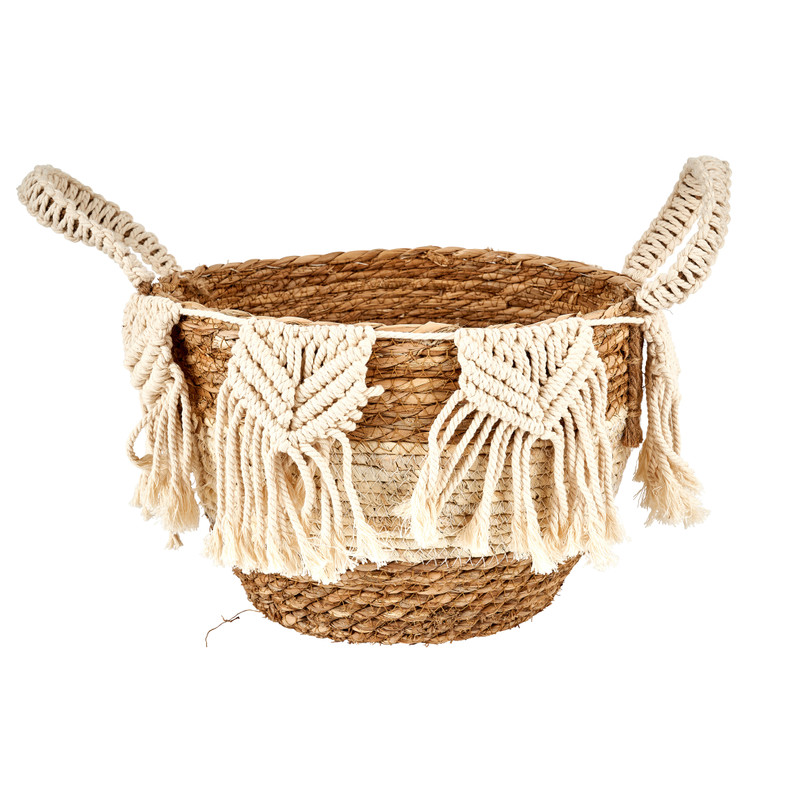Mand met macramé laag - 28x23x20 cm