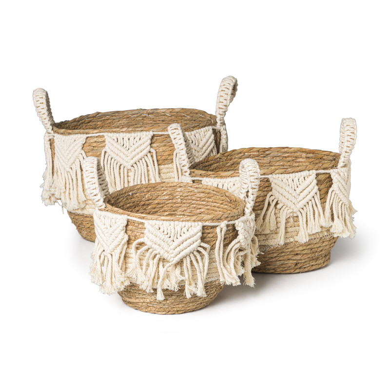 Mand met macramé laag - 28x23x20 cm
