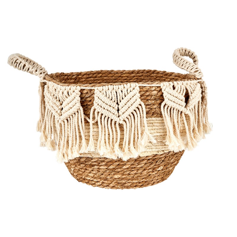 Mand met macramé laag - 33x26x25 cm