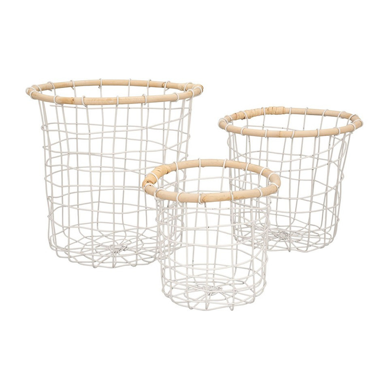Draadmand met bamboe rand - wit - 17x17 cm
