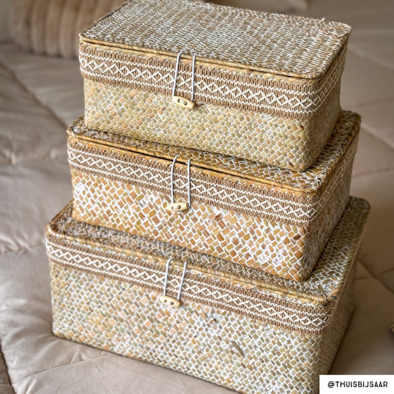 Mand met deksel Stijn - 12x30x21 cm - wit