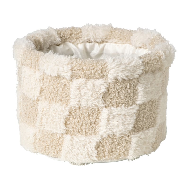 Mand geruit rond maat S - beige - ø18x12 cm