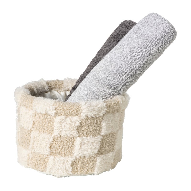 Mand geruit rond maat S - beige - ø18x12 cm