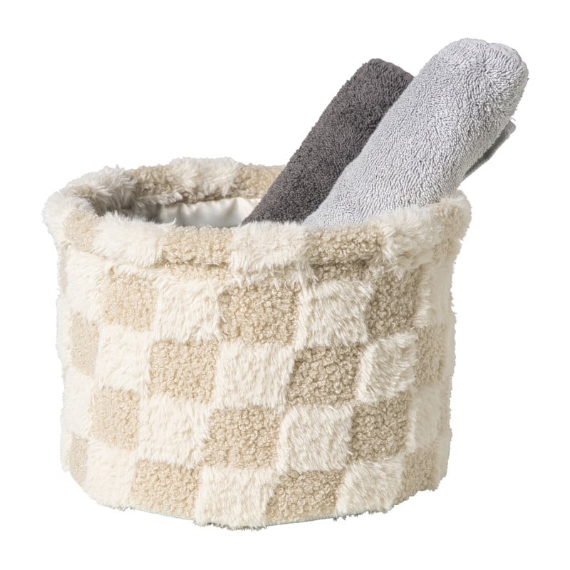 Mand geruit rond maat L - beige - ø22x16 cm