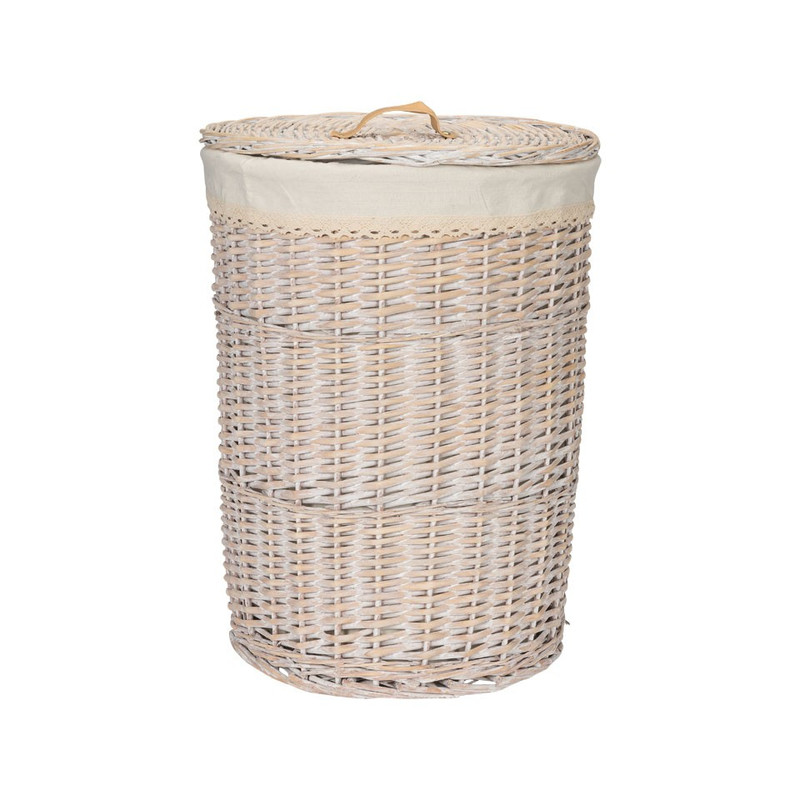 Rieten wasmand white wash - groot