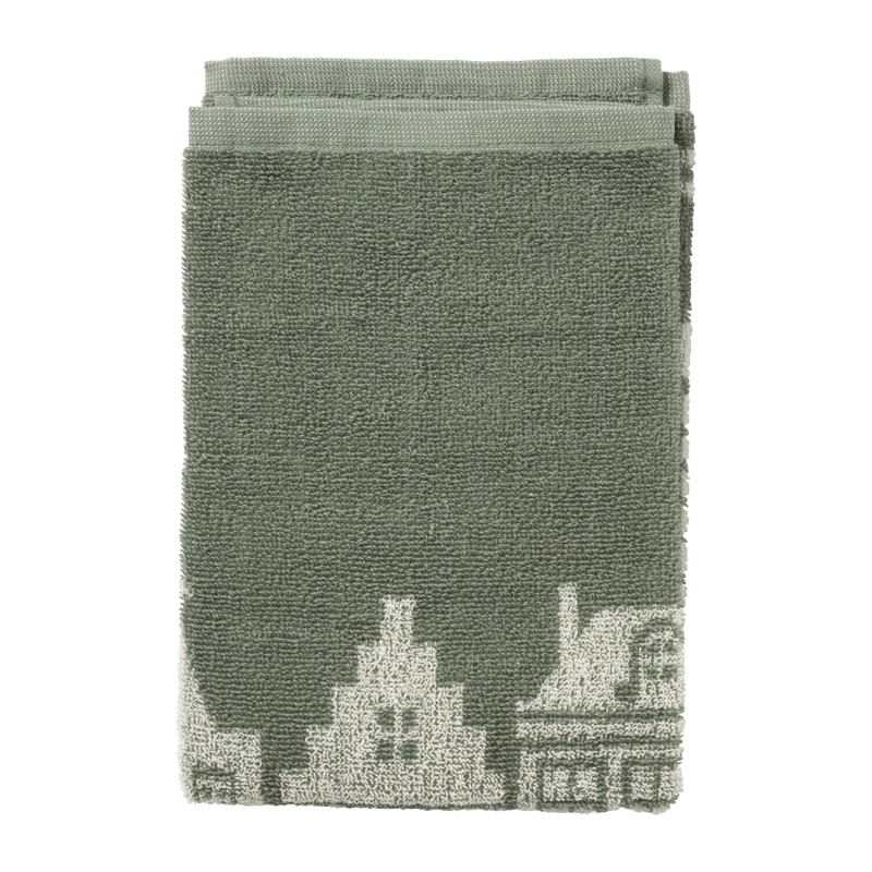 Keukendoek huisjes - groen - 50x50 cm