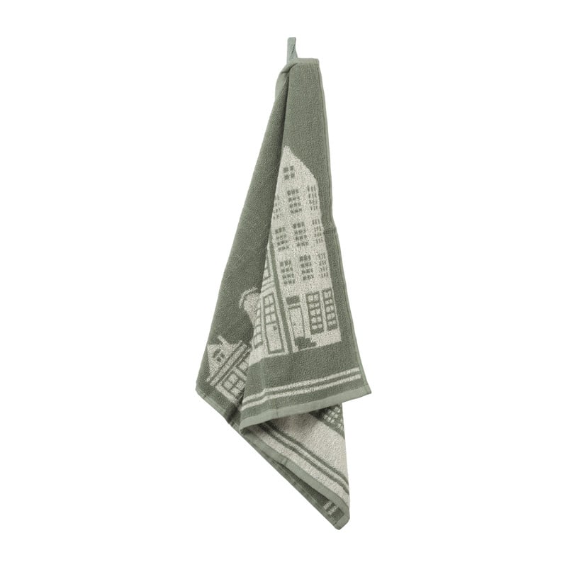 Keukendoek huisjes - groen - 50x50 cm