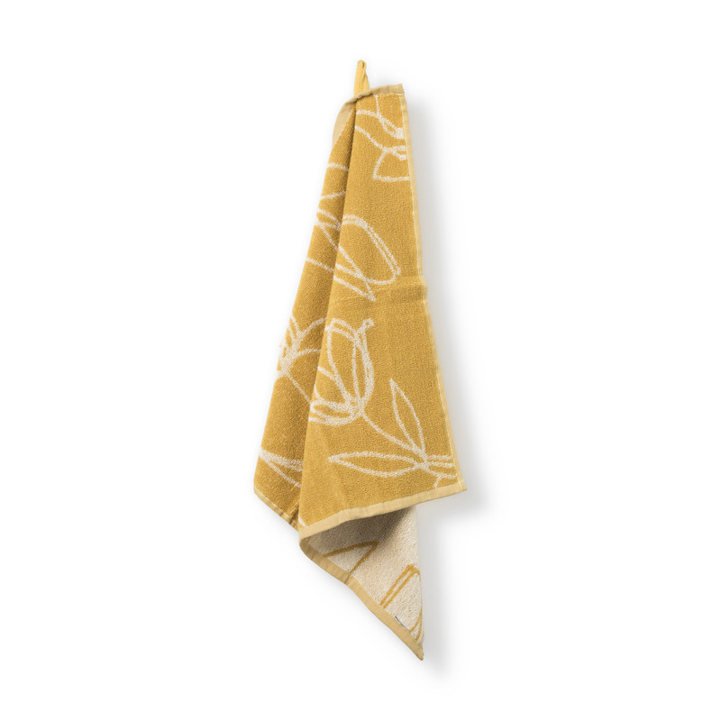 Keukendoek bloemen - oker - 50x50 cm
