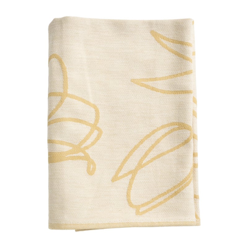 Theedoek bloemen - oker - 50x70 cm