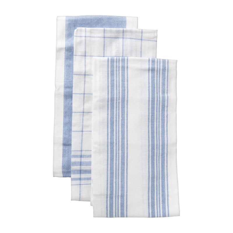 Theedoeken set van 3 - blauw /wit - 45x65 cm