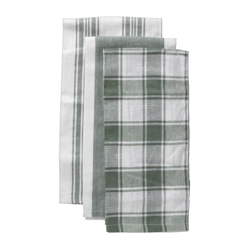 Theedoeken set van 3 - groen/wit - 45x65 cm