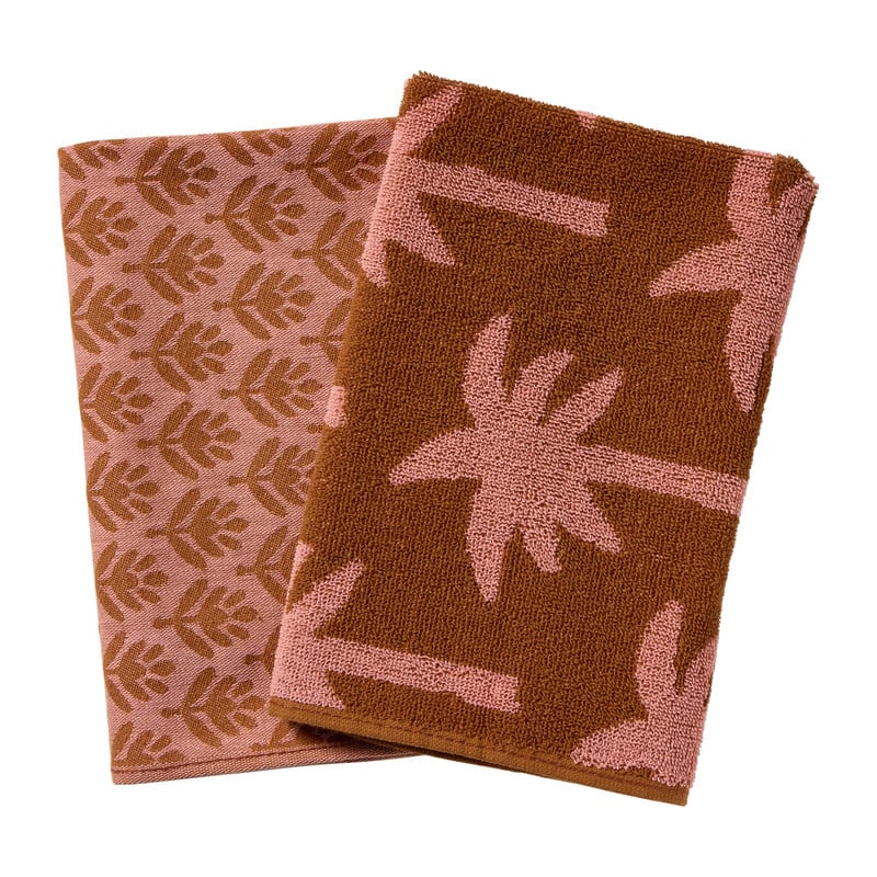 Theedoek palmboom - roze/bruin - 50x70 cm