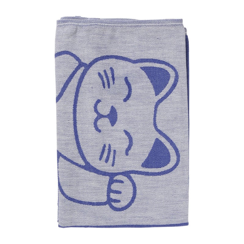 Theedoek lucky cat - blauw/wit - 50x70 cm
