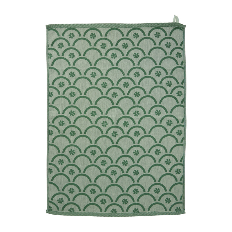 Theedoek bloem - groen - 50x70 cm
