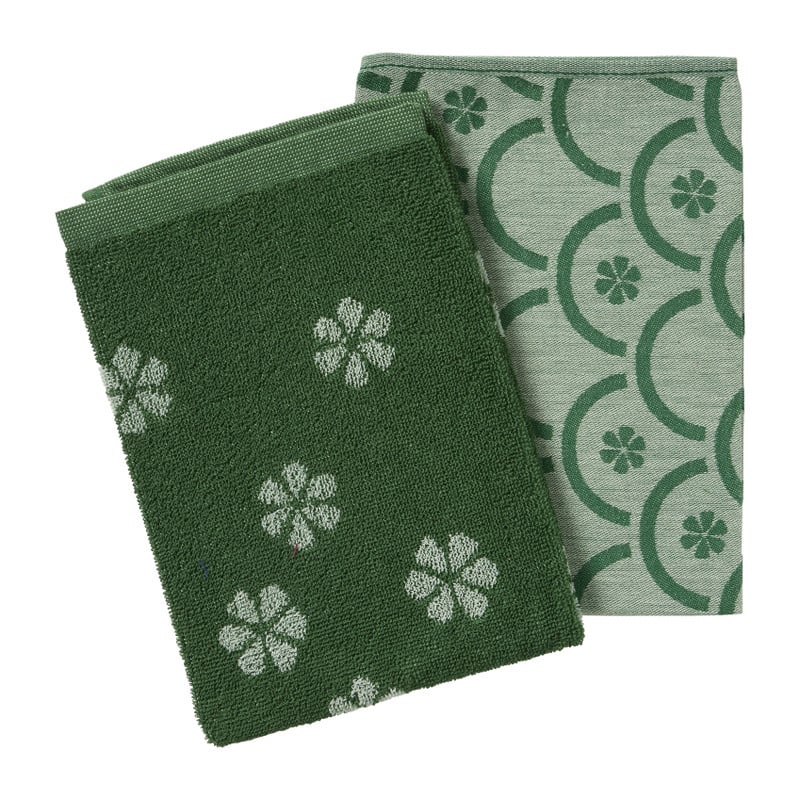Theedoek bloem - groen - 50x70 cm